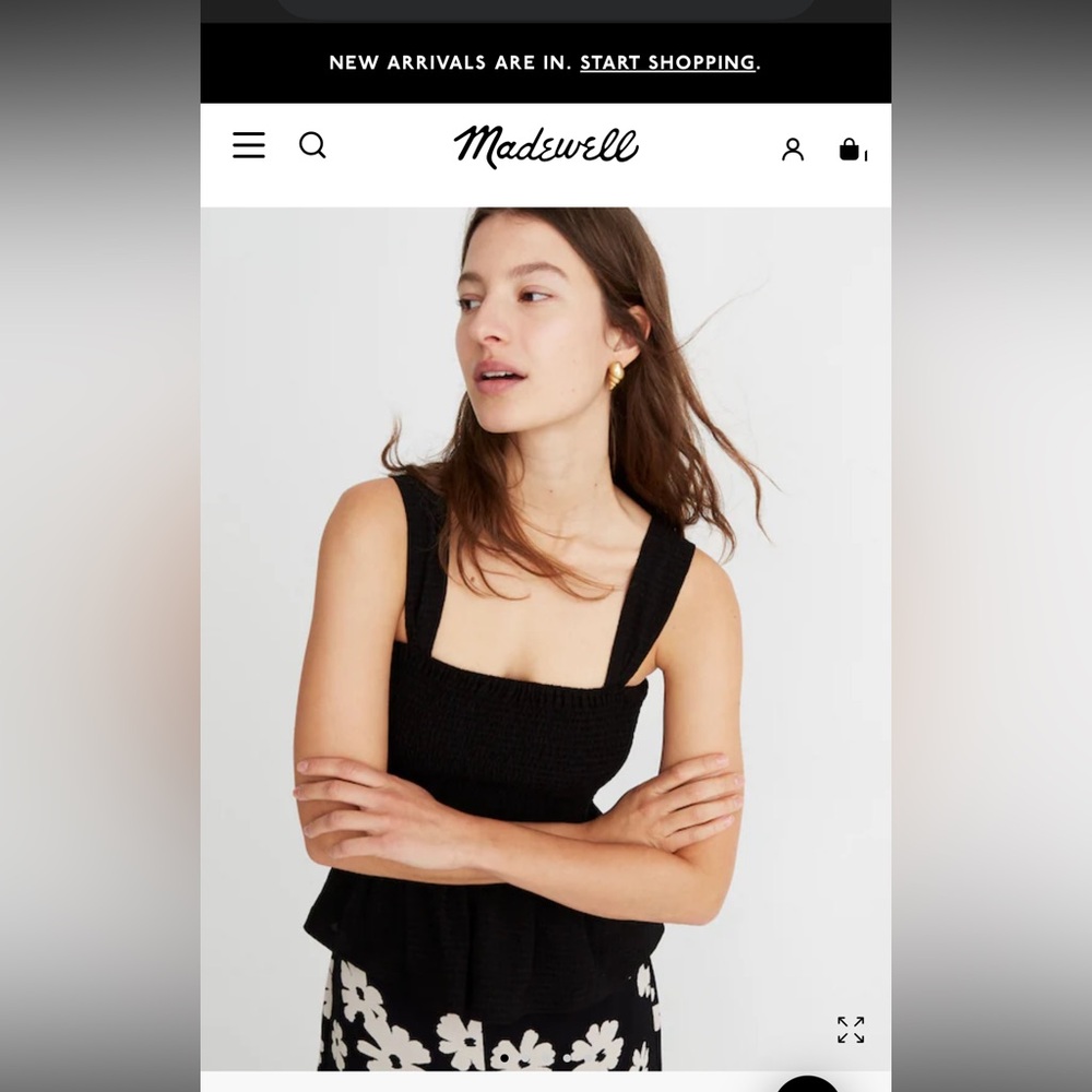 Madewell, Texture & Thread Smocked Peplum Tank Top, XS, black